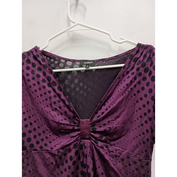 VTG Y2K Express Babydoll Top Womens Medium Black Purple Burnout Polka Dot Grunge - Picture 6 of 12